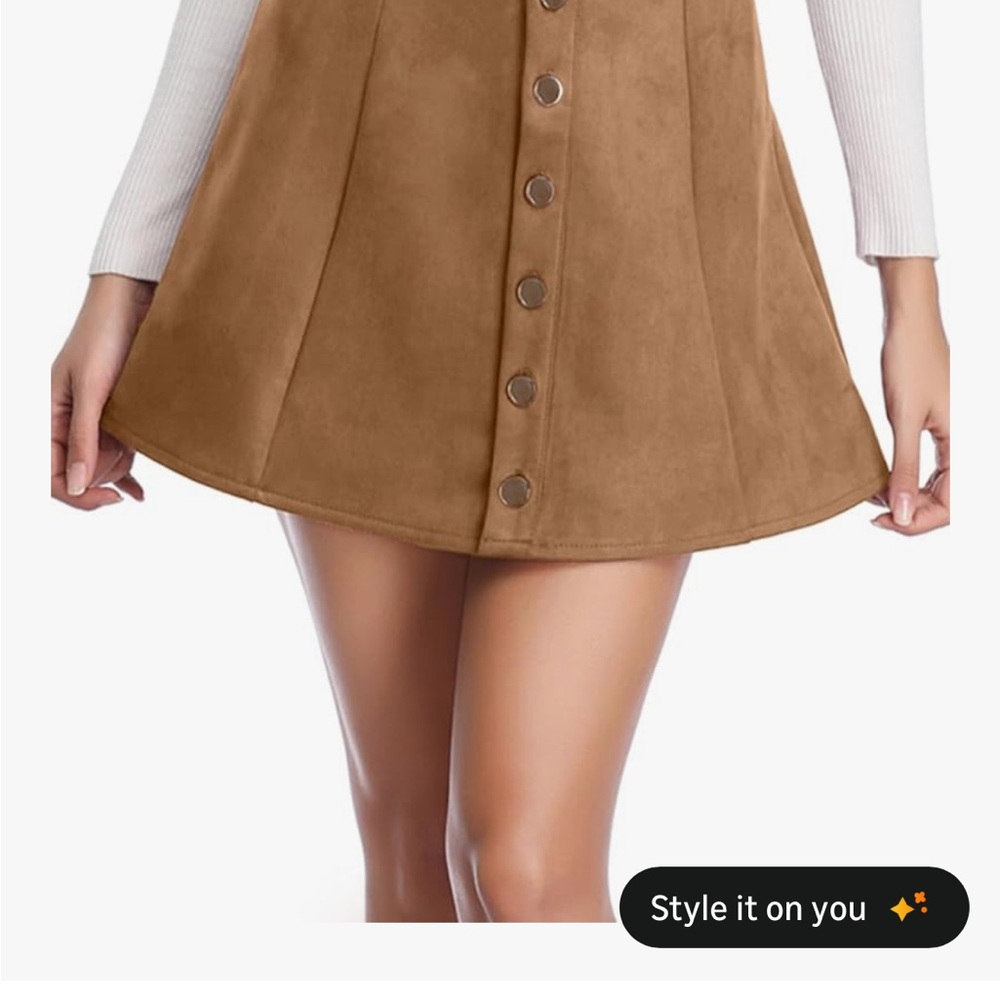 Button-Front A-Line Mini Skirt in Camel Brown